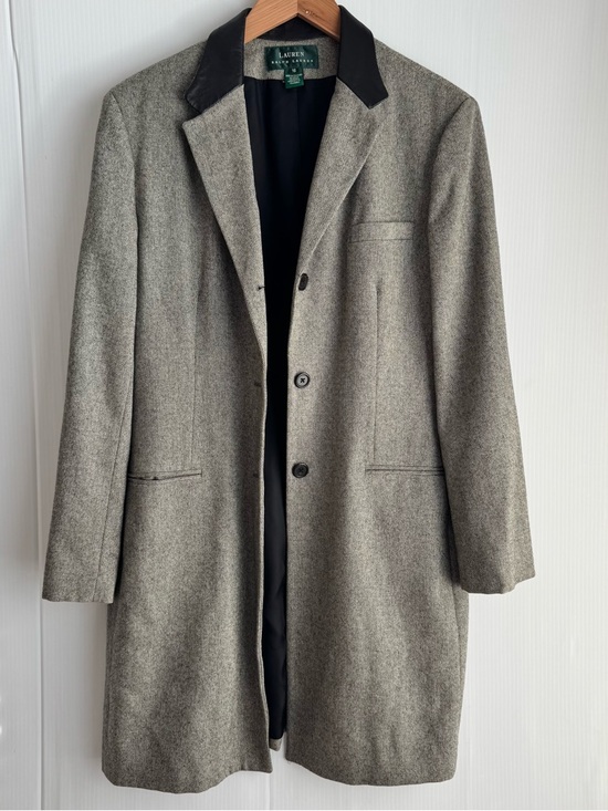 Lauren Ralph Lauren Jackets & Blazers - Vintage Ralph Lauren Gray Wool-Blend Trench Coat Black leather  Collar